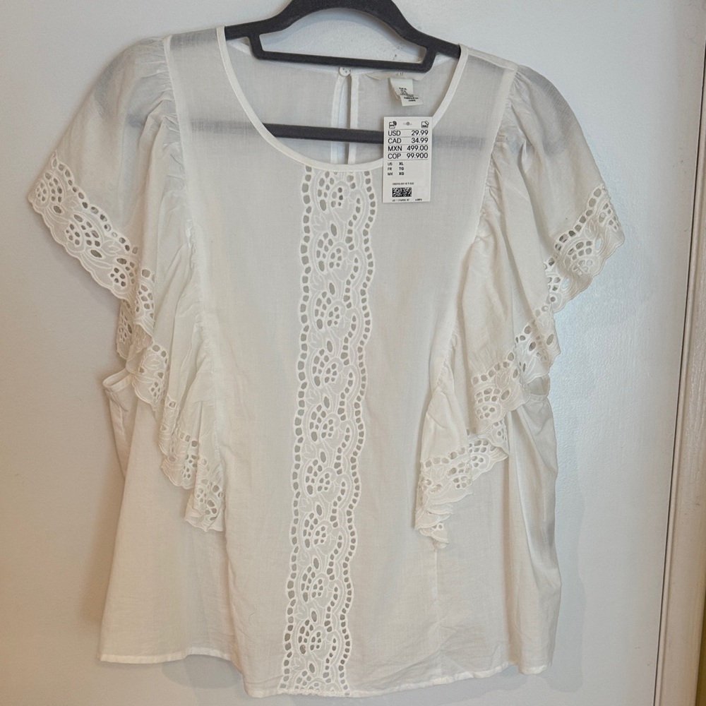 H&M White Eyelet Ruffle Blouse - Picture 2 of 8